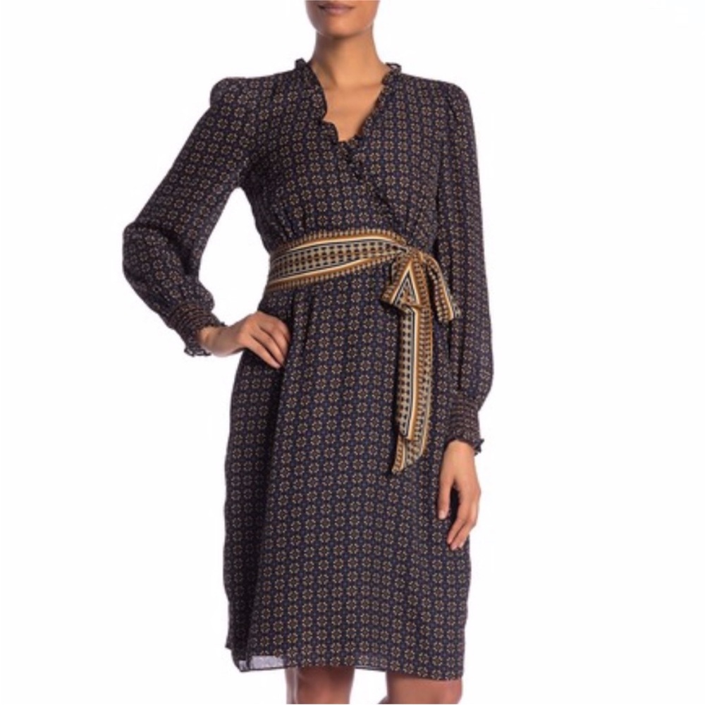 SOLD EUC Max Studio Tie Waist Smocked Geometric Print Dress Sz S